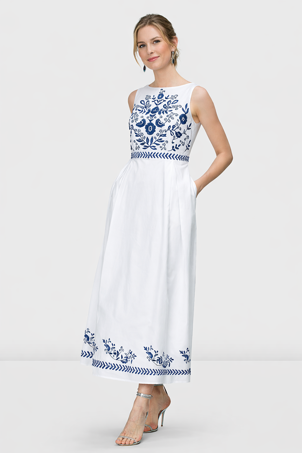 Floral Embroidery Cotton Poplin Dress – Nam's Ropa
