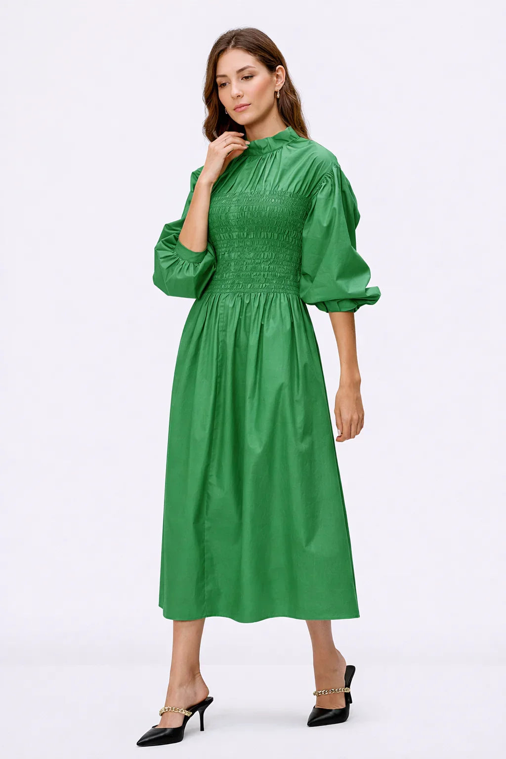 Smocked Cotton Poplin Dress