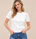 Women's White Linen Cotton Rib Knit Sweater with Short Sleeves