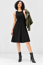 Black Cotton Jersey Knot Detail Sleeveless Midi Dress