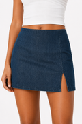 Denim Front-Slit Mini Skirt