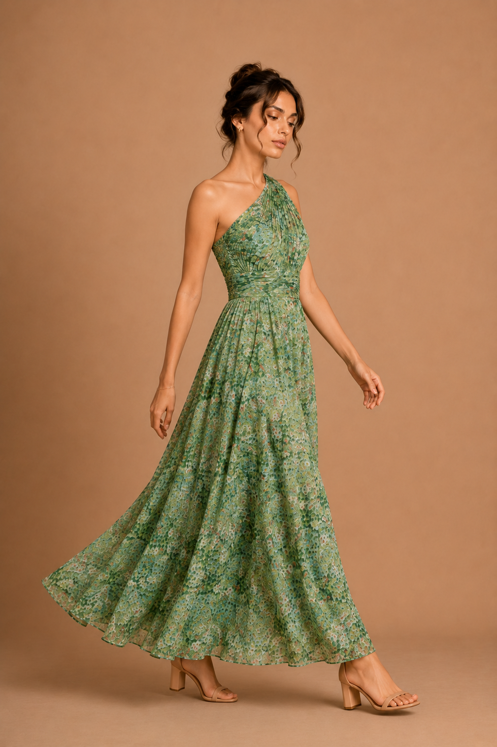 One-Shoulder Pleated Floral Chiffon Maxi Dress – Nam's Ropa