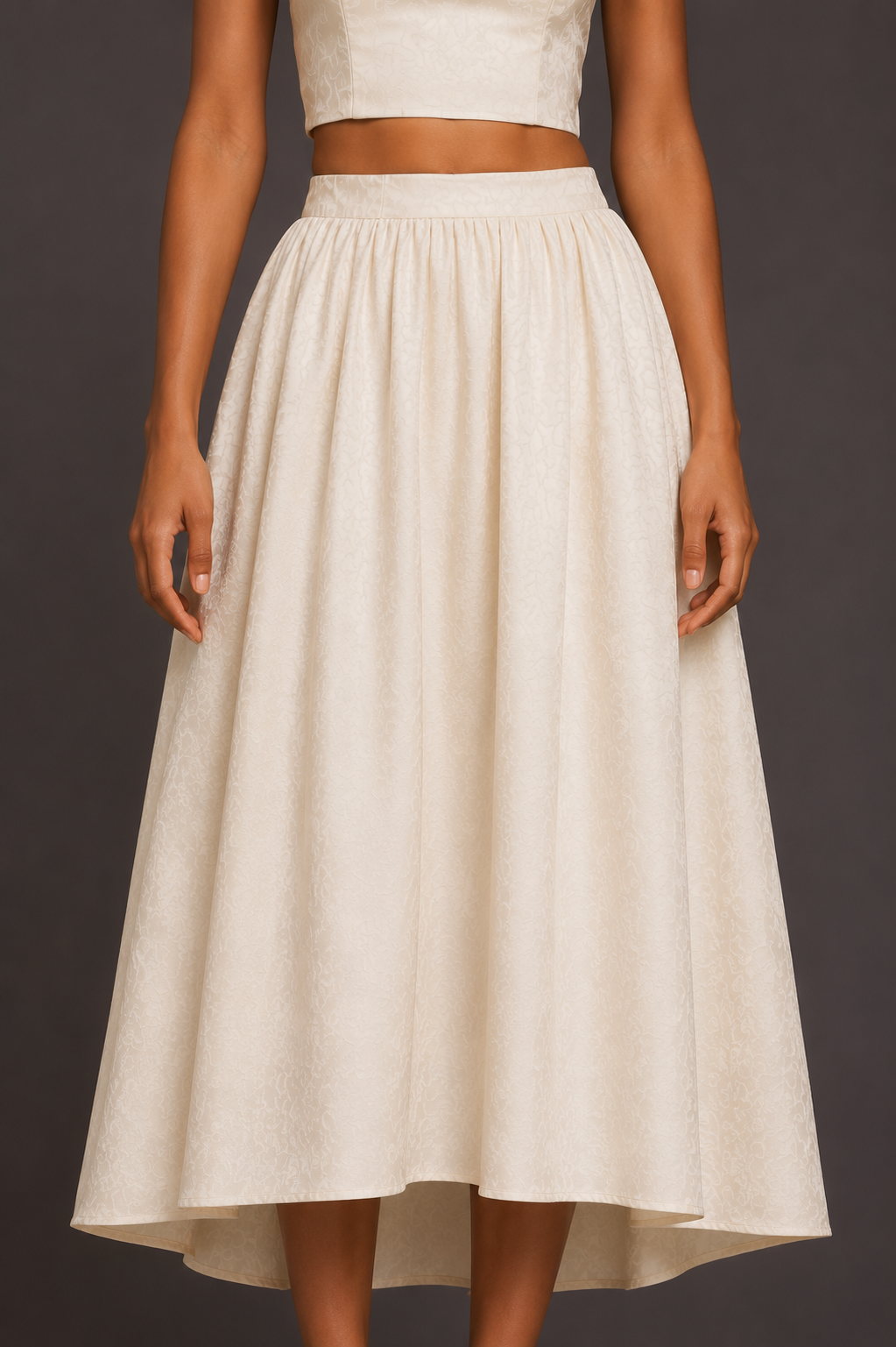 Ivory Gathered Midi Skirt