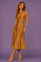 Bronze Brown Dupioni Midi Dress