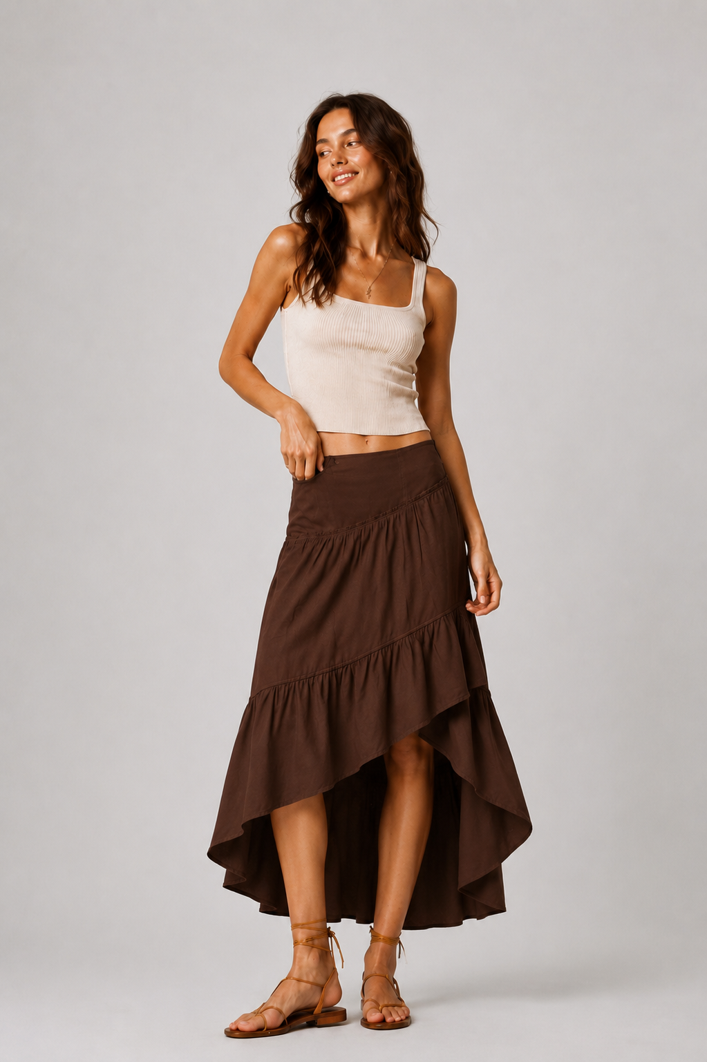 Asymmetric Tiered High-Low Maxi Skirt
