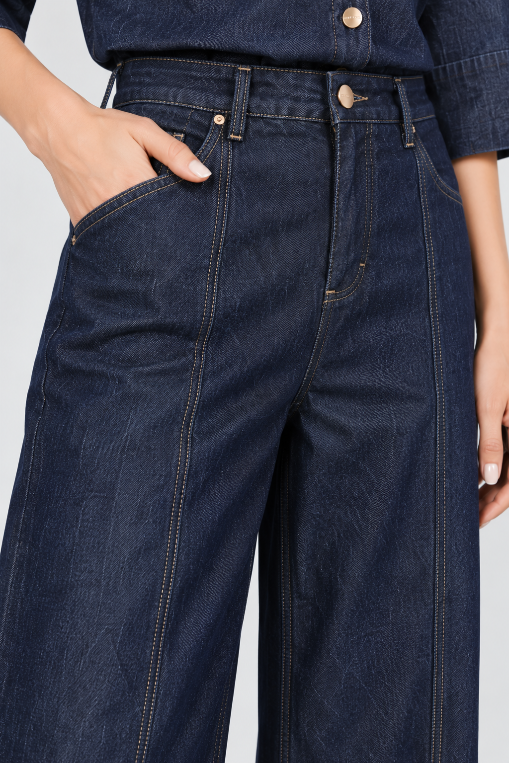 Women’s Dark Blue Denim Wide-Leg Jeans