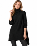 women's black wool blend rib knit turtleneck sweater