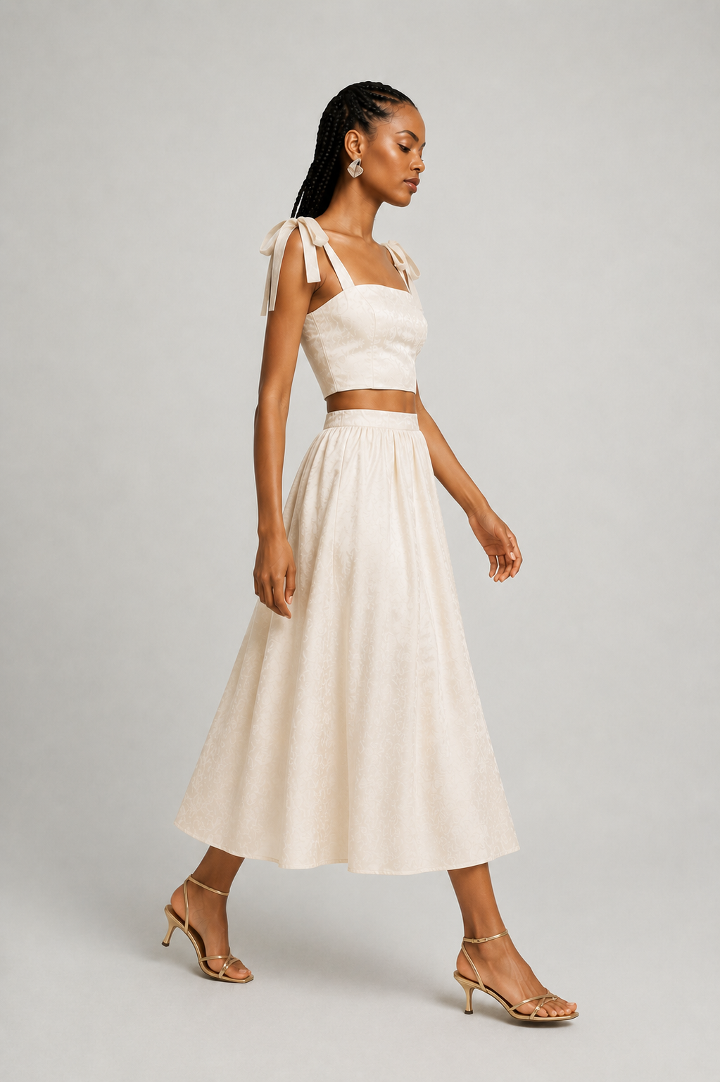 Ivory Gathered Midi Skirt