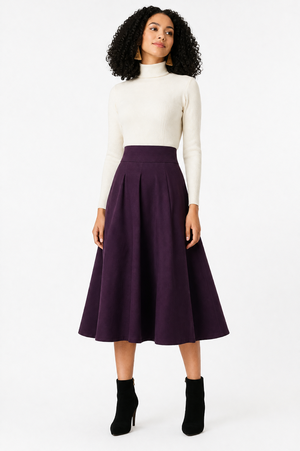 Plum High-Waisted Flared Maxi Skirt