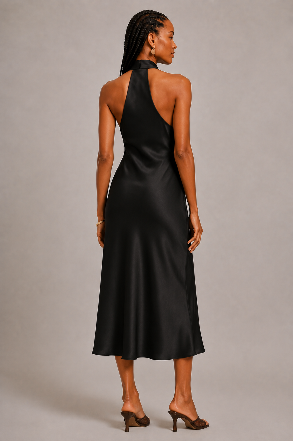 Black Halter Neck Mermaid Midi Dress