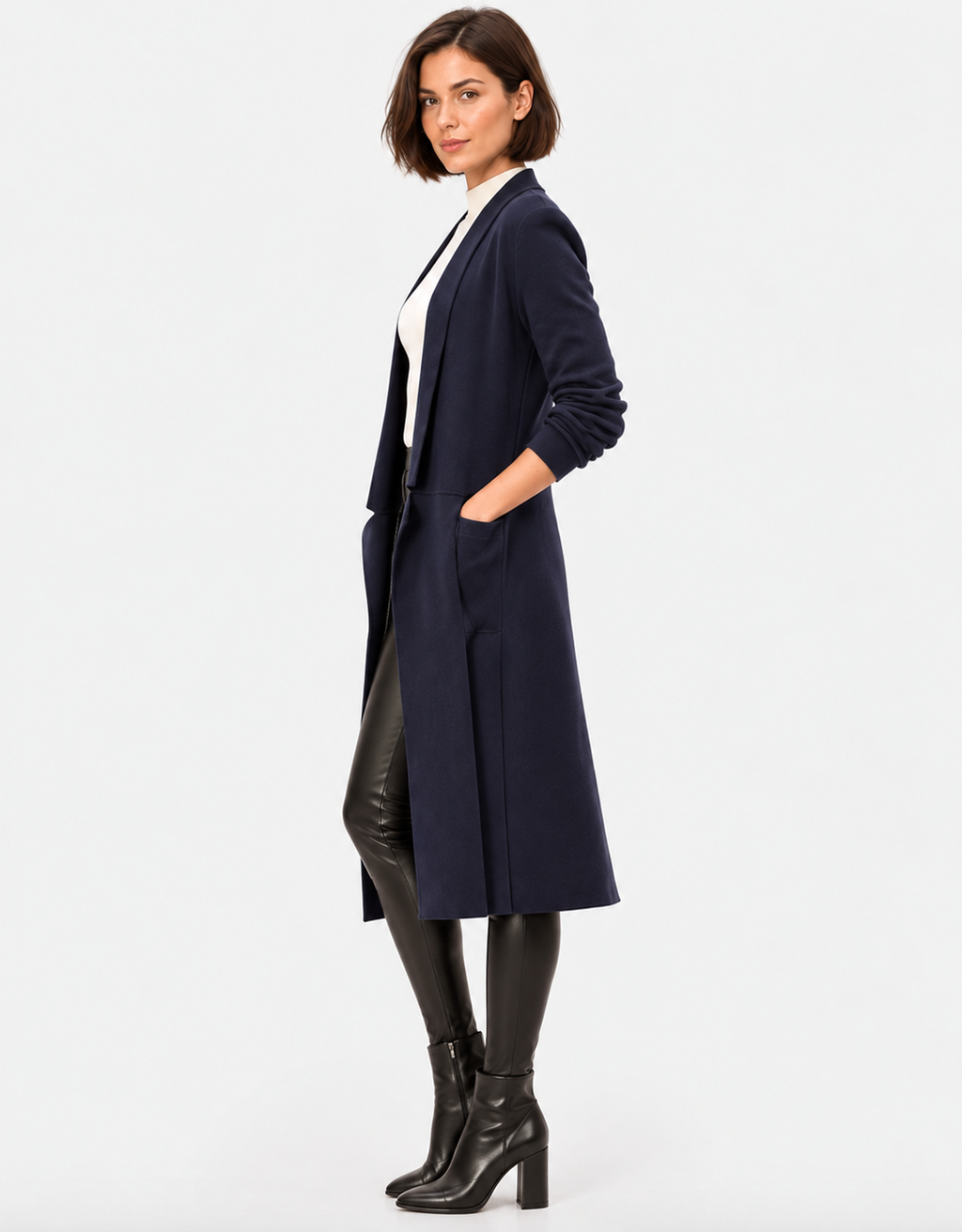 women's navy blue longline sweater knit cardigan