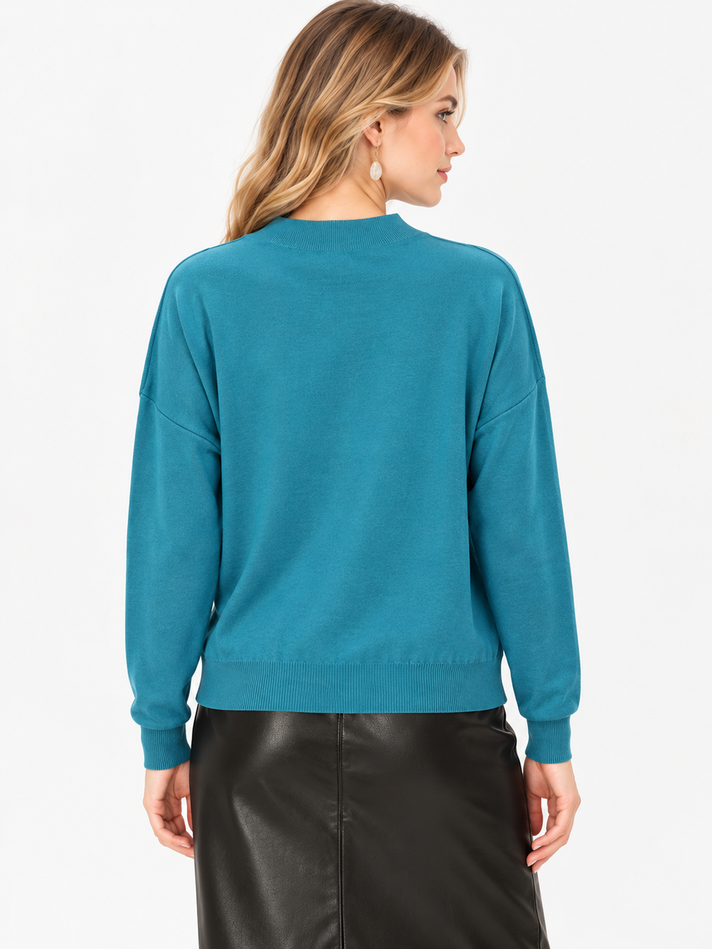 women's teal blue cotton modal relaxed fit sweater