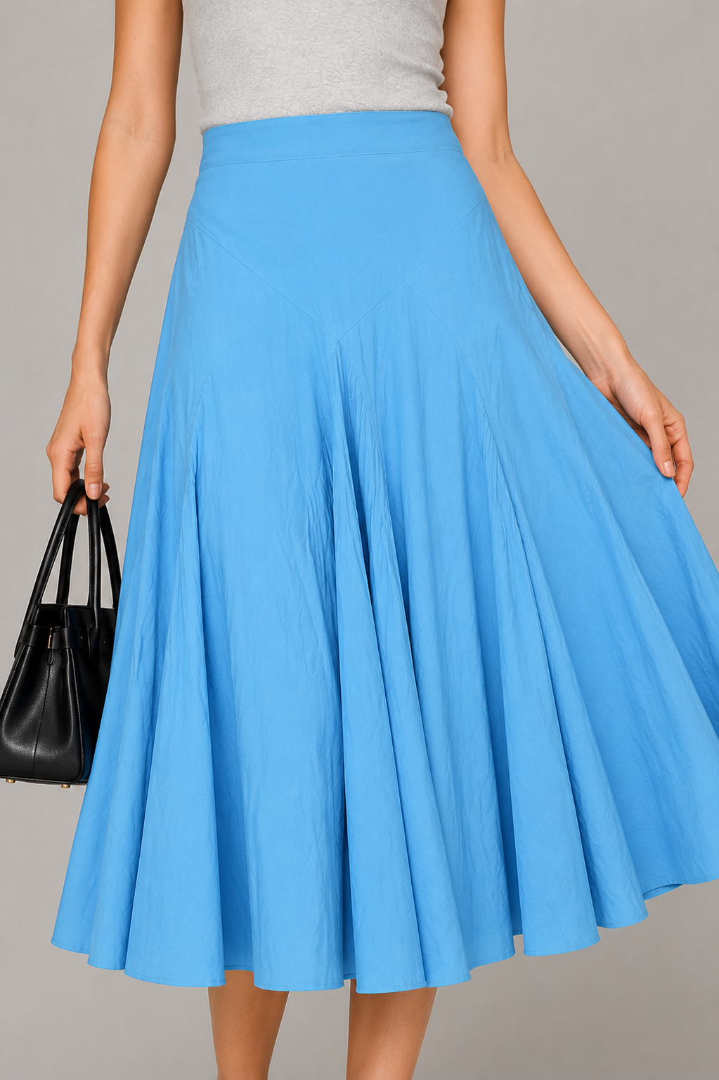 Flared Cotton Poplin Midi Skirt