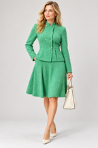 Women's Green Wool Blend Double-Breasted Jacket with Gold Buttons