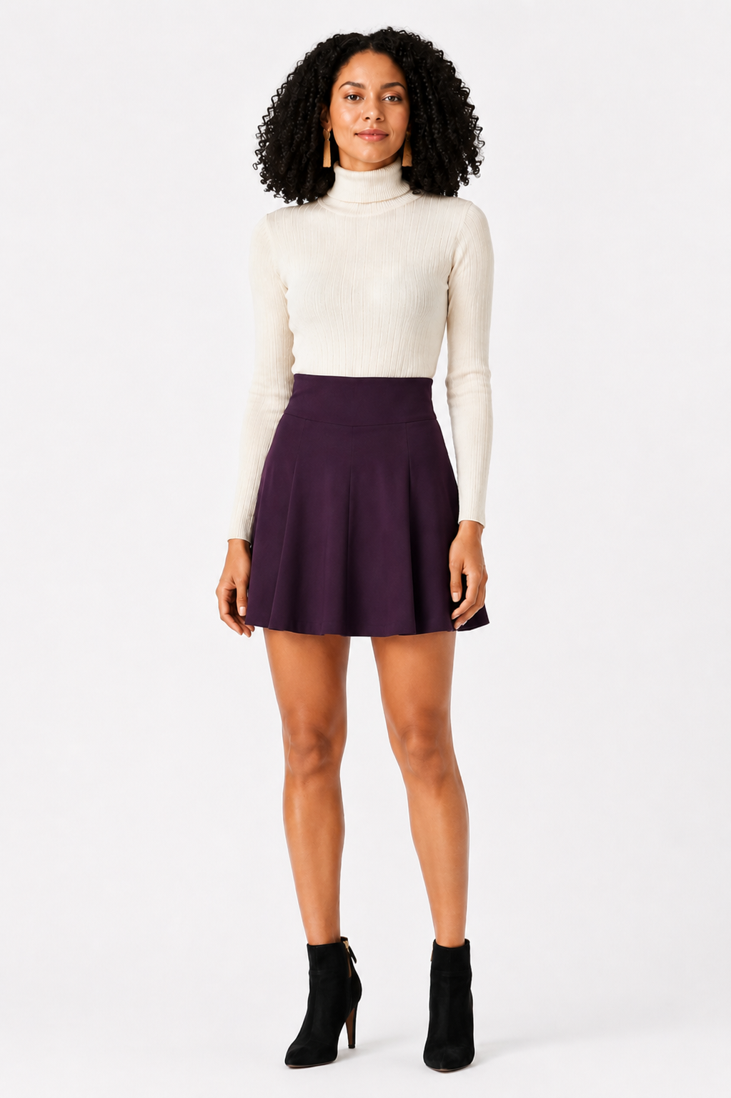 Plum High-Waisted Flared Maxi Skirt