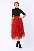 Raw Edge Ruffle Asymmetric Layer Sheer Mesh Skirt