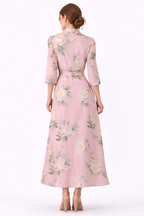 Blush Floral Tie-Neck Midi Dress