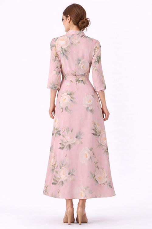 Blush Floral Tie-Neck Midi Dress