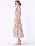 Blush Floral Tie-Neck Midi Dress