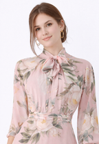 Blush Floral Tie-Neck Midi Dress