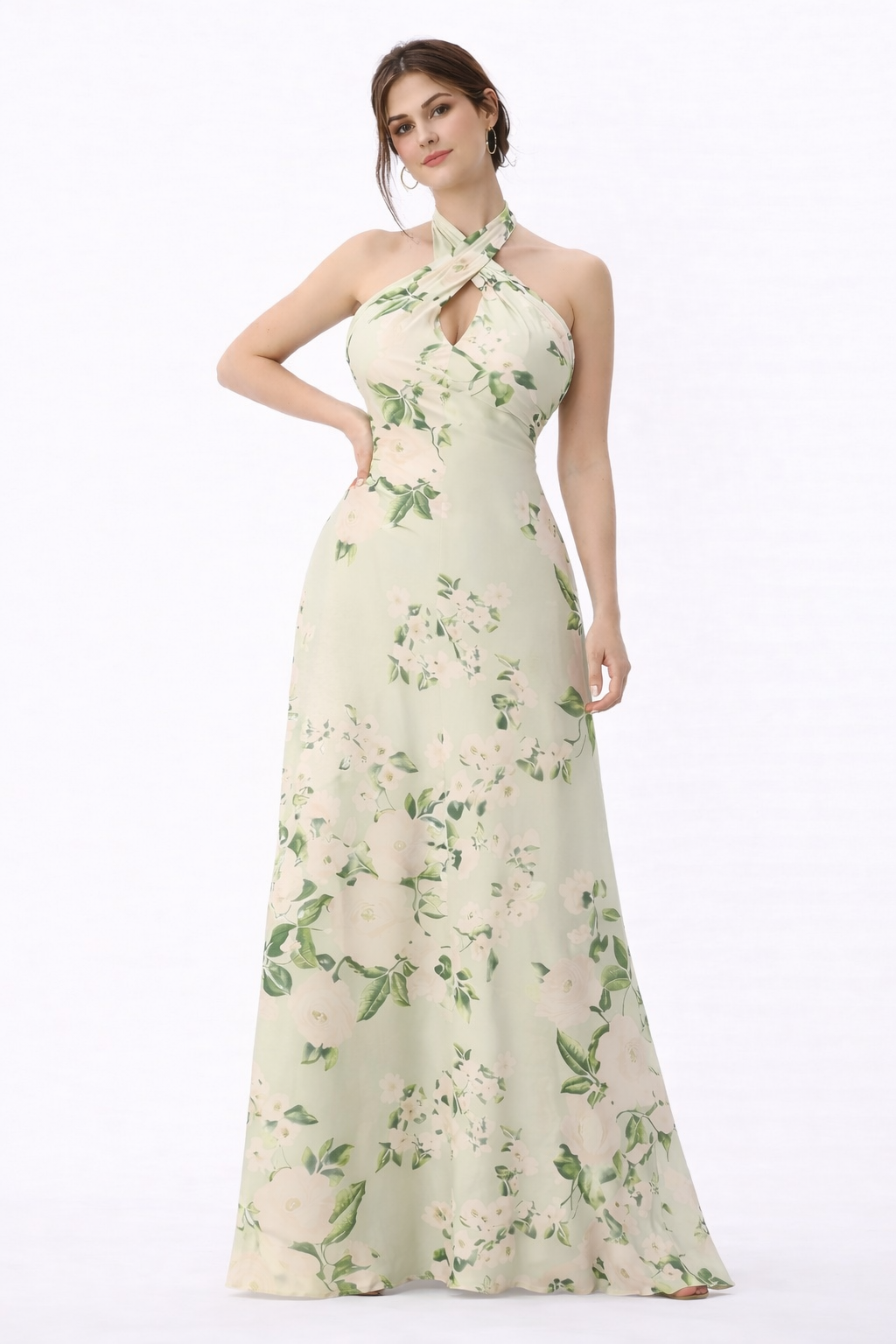 Floral Print Cross Halter Maxi Dress