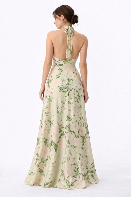 Floral Print Cross Halter Maxi Dress