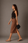 Brown Straight Midi Skirt