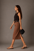 Brown Straight Midi Skirt