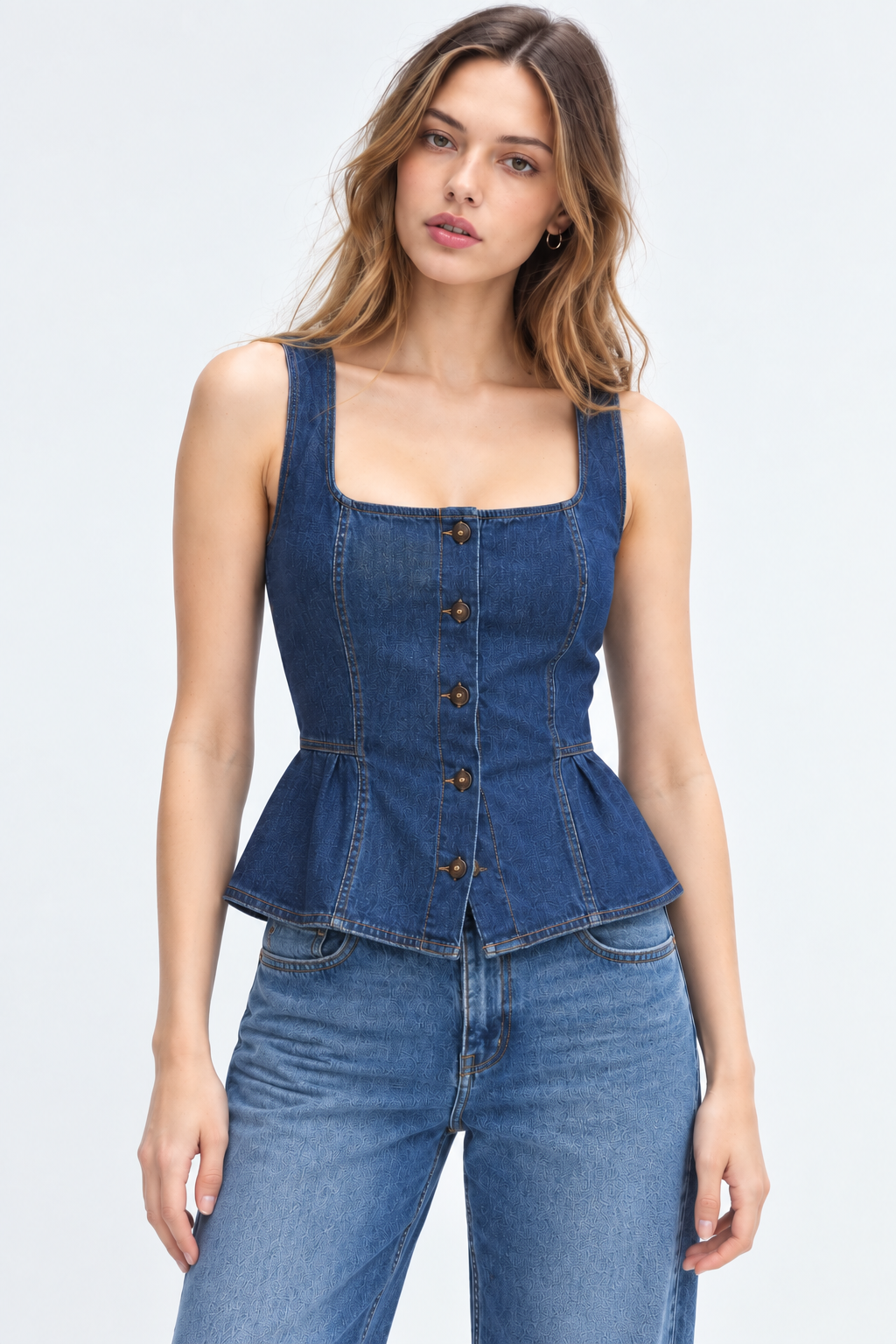 Women’s Blue Denim Sleeveless Peplum Top