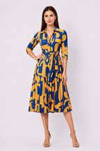 Abstract Print Crepe Sash-Tie Shirtdress