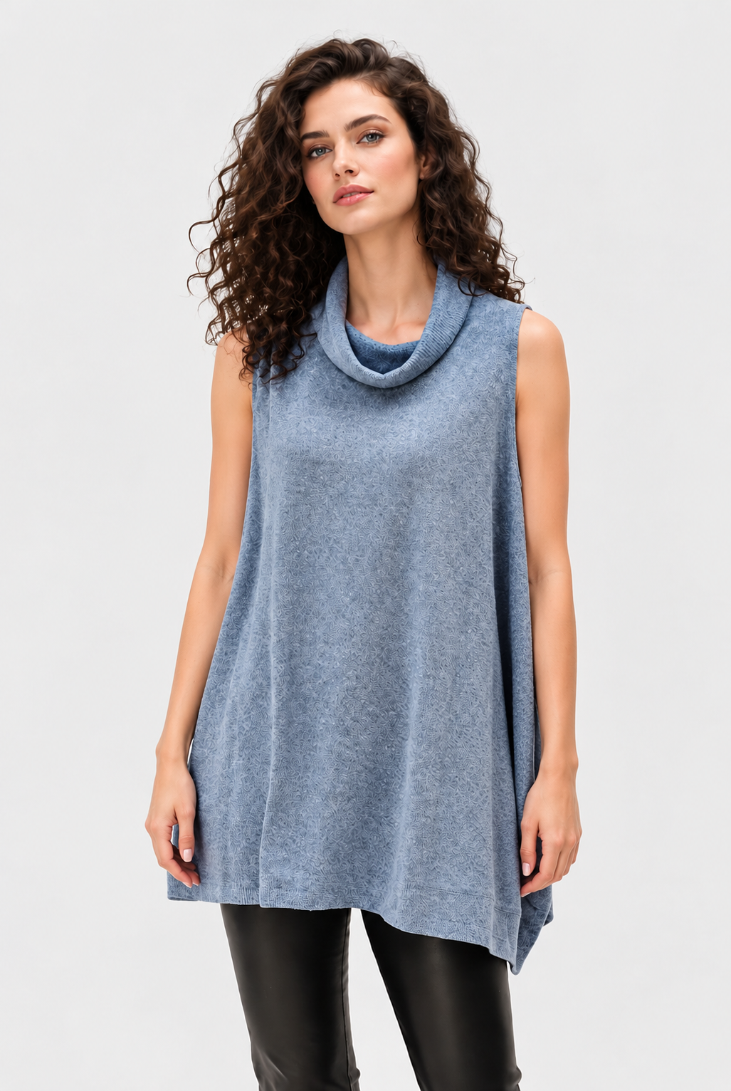 Women's Blue Cowl Neck Oversized Linen Cotton Top