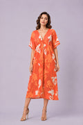 Tropical Floral Print Crepe Kaftan