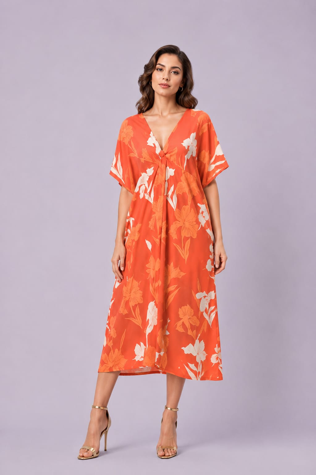 Tropical Floral Print Crepe Kaftan