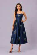 Floral Embroidered Satin Midi Dress
