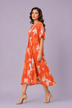 Tropical Floral Print Crepe Kaftan