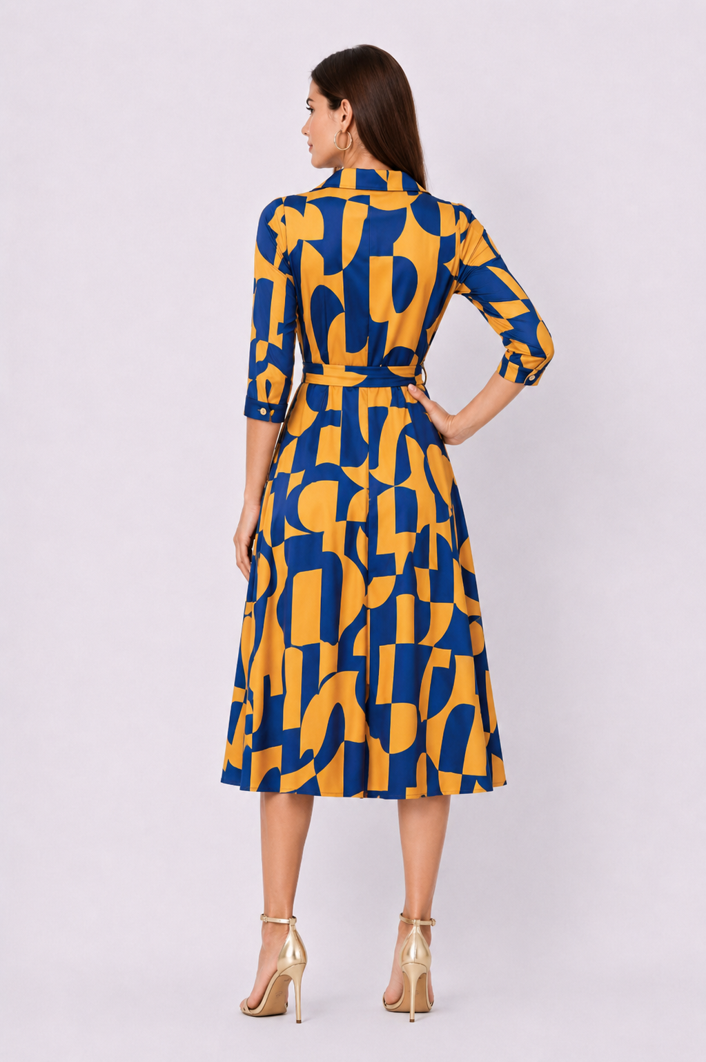 Abstract Print Crepe Sash-Tie Shirtdress
