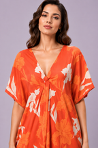 Tropical Floral Print Crepe Kaftan