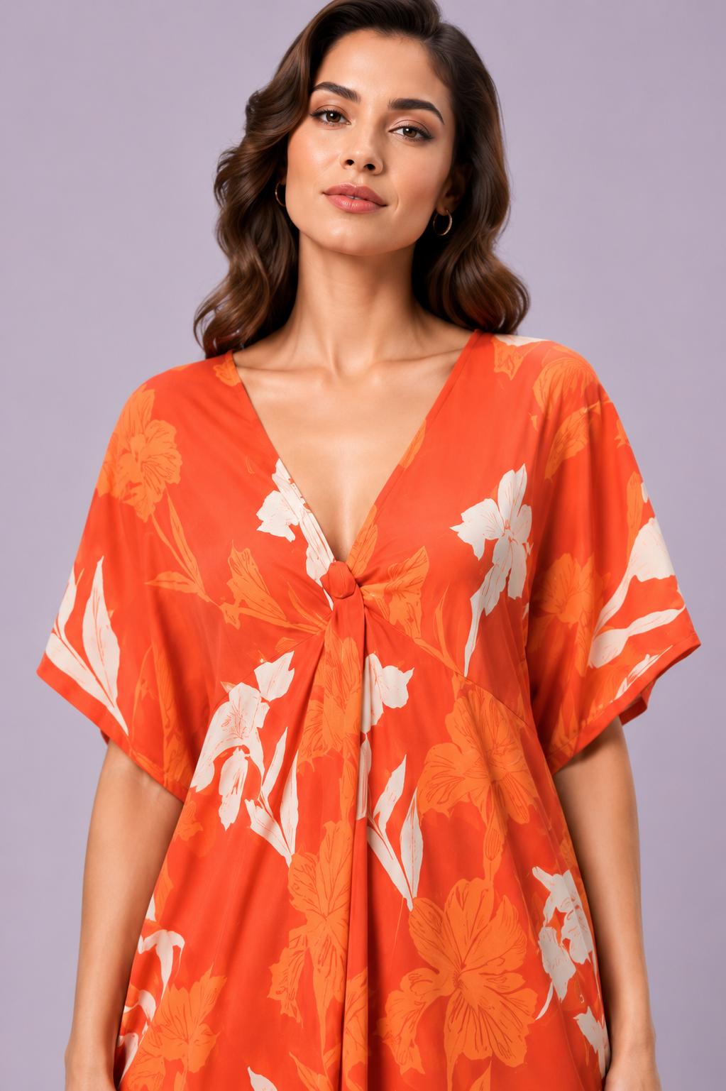 Tropical Floral Print Crepe Kaftan
