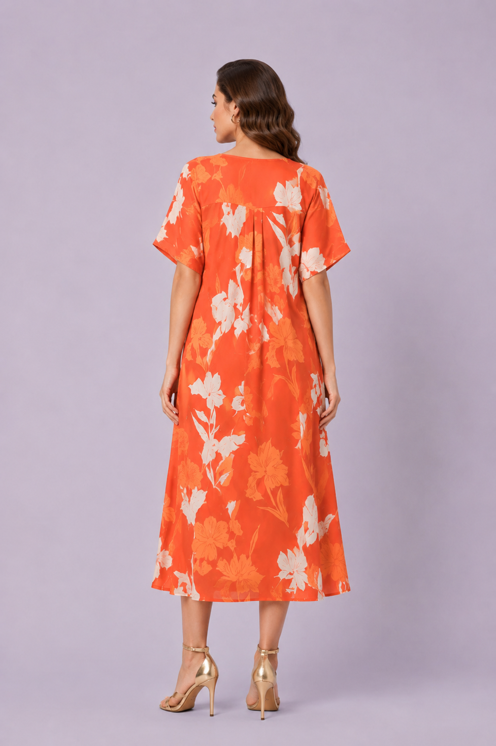 Tropical Floral Print Crepe Kaftan