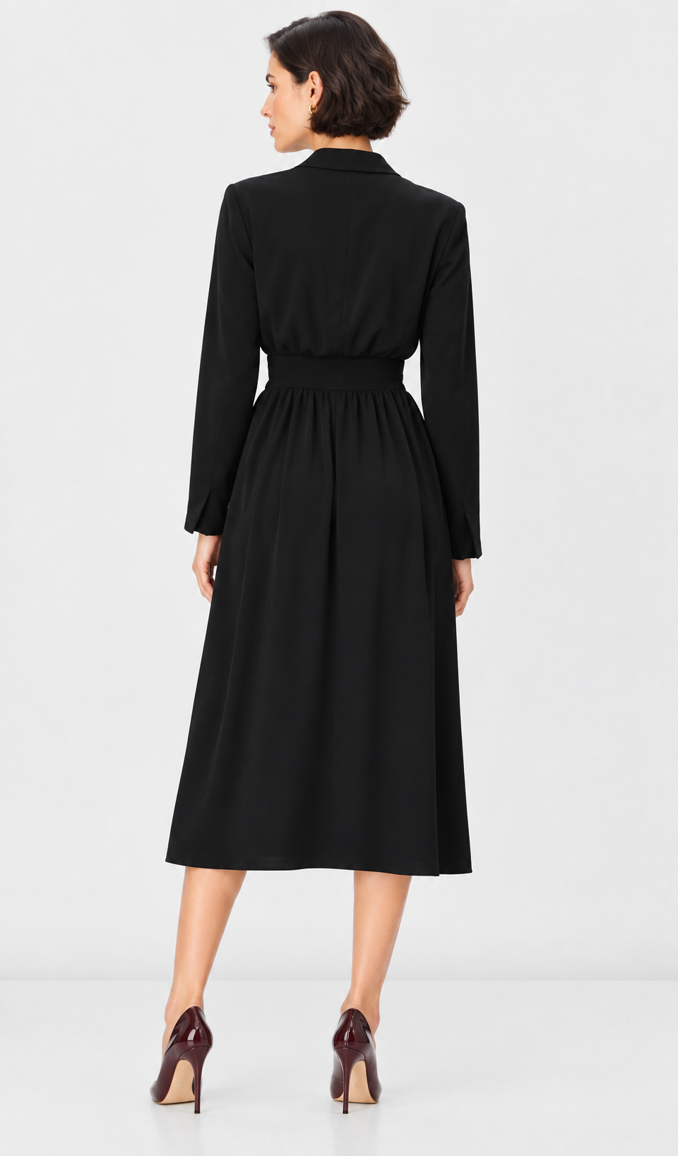 women’s black crepe wrap midi dress