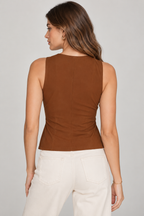 Women’s Brown Cotton Sleeveless Ruched Front Top