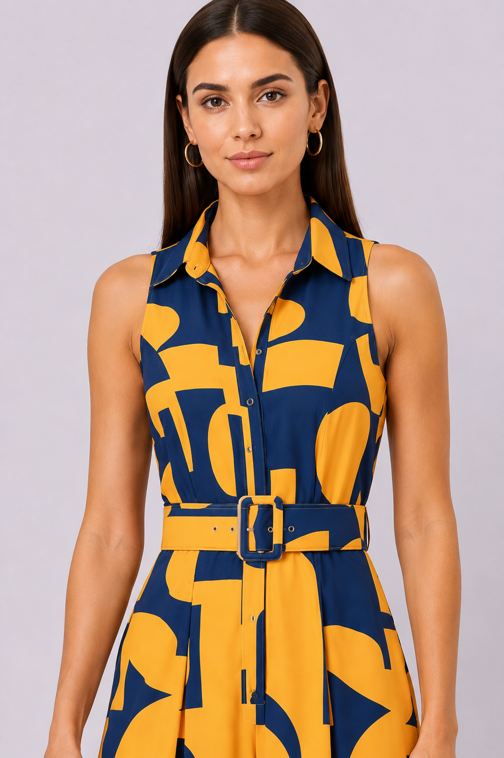 Abstract Print Crepe Belted Palazzo Jumpsuit