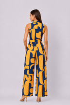 Abstract Print Crepe Belted Palazzo Jumpsuit