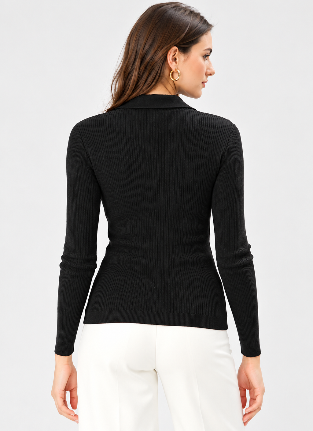 black wool knit button-front cardigan for women