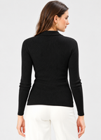 black wool knit button-front cardigan for women