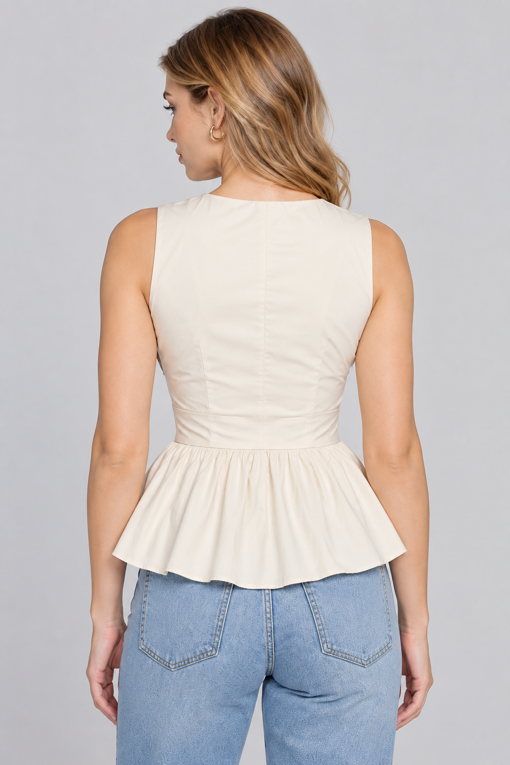 Women’s Ivory Cotton Wrap-Front Peplum Top