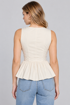 Women’s Ivory Cotton Wrap-Front Peplum Top