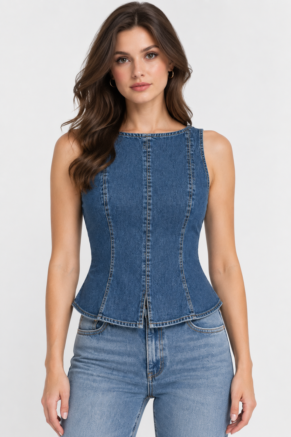 Women’s Blue Denim Sleeveless Peplum Top