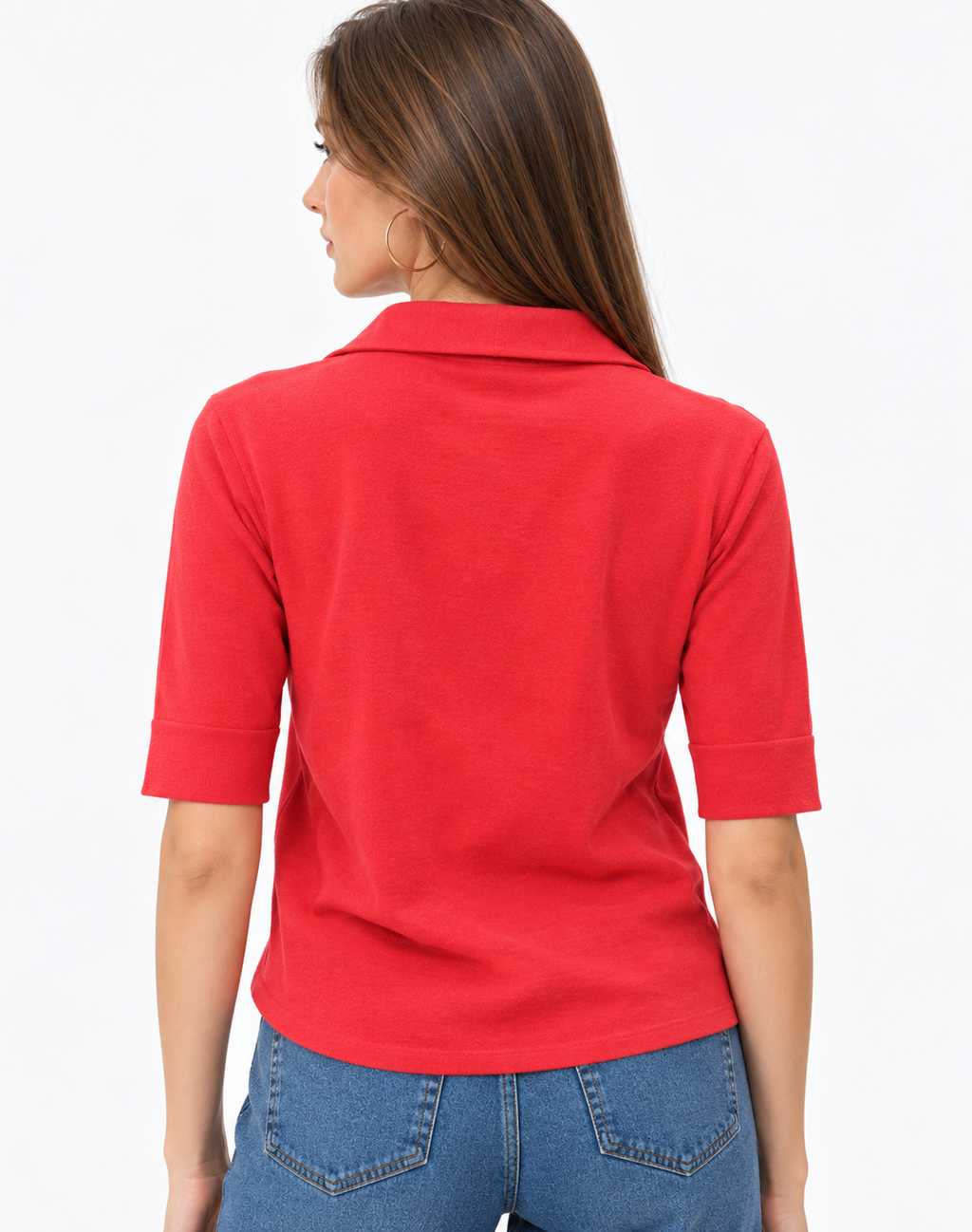 Red Linen Blend Knit Top for Women