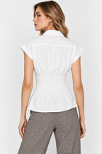 Women’s White Cotton Smocked Waist Shirt
